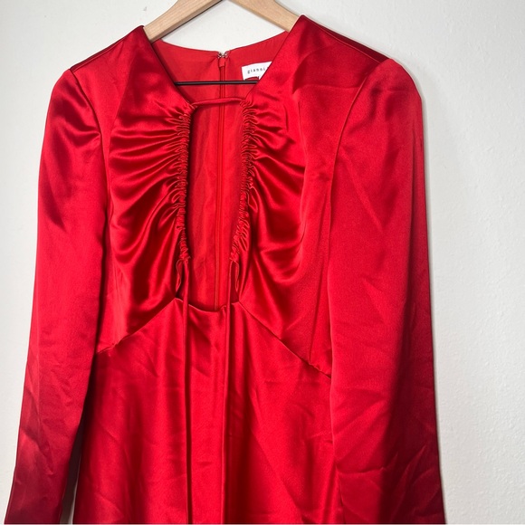 Gianni Bini Raini Satin Tie Red Dress Size 8 Long Sleeve A-Line Sexy Deep V - Picture 4 of 11